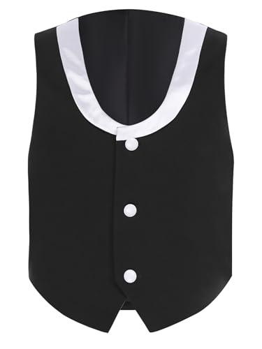 renvena Kids Vest for Boys 3 Button Formal Suit Vest U Neck Sleeveless Color Block Dress Waistcoat