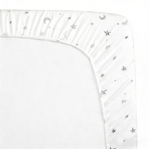 Image of American Baby Company Cotton Fitted Pack and Play Sheet 39x27 inch,GY Star&Moon | 100% Natural Cotton Pack N Play Sheet for Playpen, Playard & Mini Crib Mattress - Soft & Breathable, Neutral for Boys & Girls