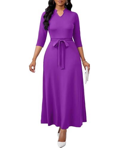 Image of BubFee Maxi Dresses for Women Semi Formal Long Dress 3 /4 Sleeve Casual A-line Church Dresses with Pockets