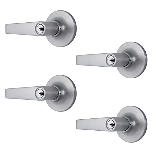 Image of BRINKS Commercial - 4-Pack Light Duty Keyed Door Entry Storeroom Lever, Satin Chrome Finish - Meets ANSI Grade 2 Standards and is ADA Compliant