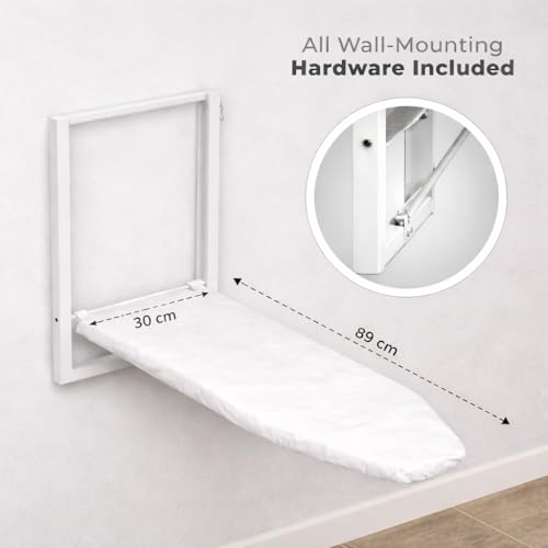 Image of JAIMINI Home Wall Mount Ironing Table /Board | Space-Saving & Foldable Mechanism | White | DIY Assembly | Easy-Release Lever, Removable Cotton Cover & Mounting Hardware