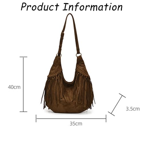 Slouchy Shoulder Bag Spacious Suede Fringe Shoulder Bag for Women Vintage Slouchy Hobo Tote Purse Western Fringe Handbag 20253
