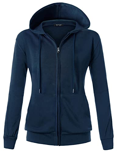 Image of GIVON Womens Casual Zip Up Hoodie Cotton Blend Soft Fabric Basic Layering Hooded Jacket with Kangaroo Pocket
