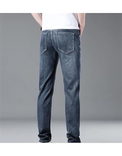 Men's High Waist Jeans Summer Thin Trousers Solid Color PlElasticity Straight Leg Denim Pants 7