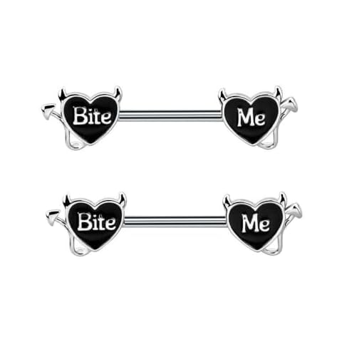 14G Heart Devil Letter Nipple Rings by Niaspi Cover