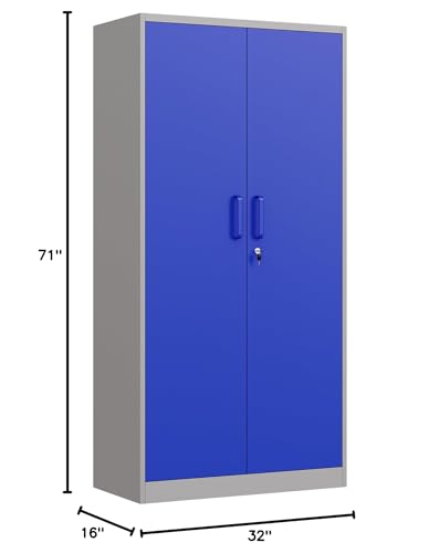 Image of Letaya Metal Garage Storage Cabinets with Lock Door and Adjustable Shelves, Steel Tool Cabinets for Home,Office,Warehouse Organisieren (Blue Gray)
