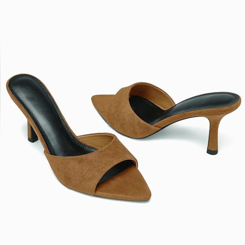 Image of Riekhany High Heel Mules for Women Slip On Open Pointed Toe Classy Patent Leather Stiletto Pumps Formal Slingback Mule Sandals Dress Walking Shoes