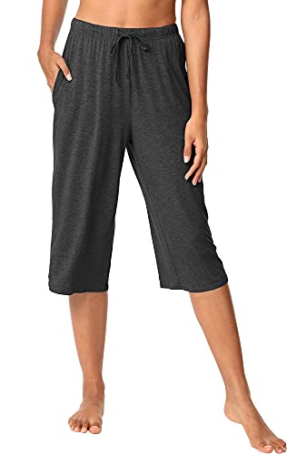 WiWi Viscose Capri Pants for Women Wide Leg Pajama with Pockets Soft Knit Lounge Sleep Pj Bottoms S-XXL