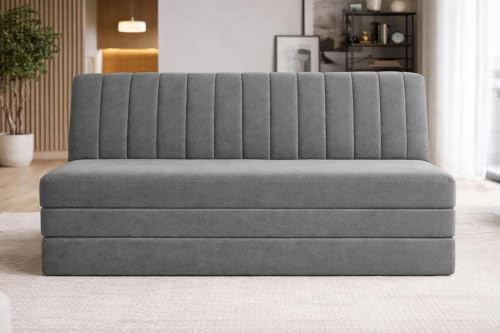 Image of Deco Studio 3-Seater Convertible Floor Sofa Bed Modern Velvet Fabric Folding Couch for Living Room, Guest Room & Small Spaces-Grey