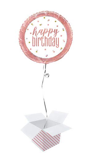 PARTYRAMA.CO.UK Rose Gold Glitz Happy Birthday Holographic Round Foil Helium Balloon- Inflated Balloon in a Box