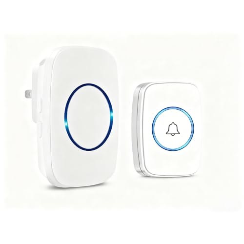 HSYDIY Wireless Doorbell Wireless Waterproof Doorbell Kit, LED Ring Design, Distinguish Front and Rear Doors,Over 1000 feet Range and 60 Chime,5 Levels Volume for Apartments, Hotels, Offices, Schools