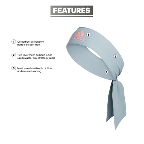 Image of adidas Alphaskin Tie Headband, Magic Grey /Acid Red, One Size