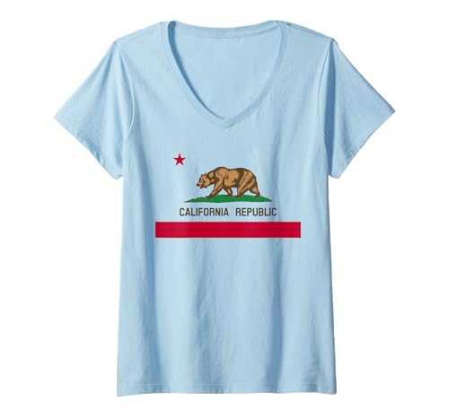 Mujer Bandera del estado de California de la República de California Camiseta Cuello V