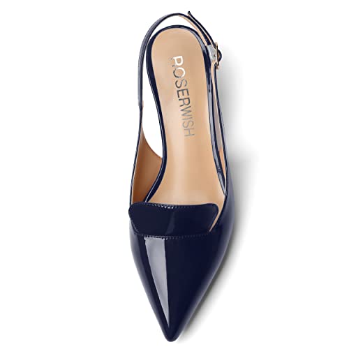 ROSERWISH Womens Patent Dress Pointed Toe Fashion Buckle Slingback Casual Chunky Mid Heel Pumps Dress Shoes 2.5 Inch3