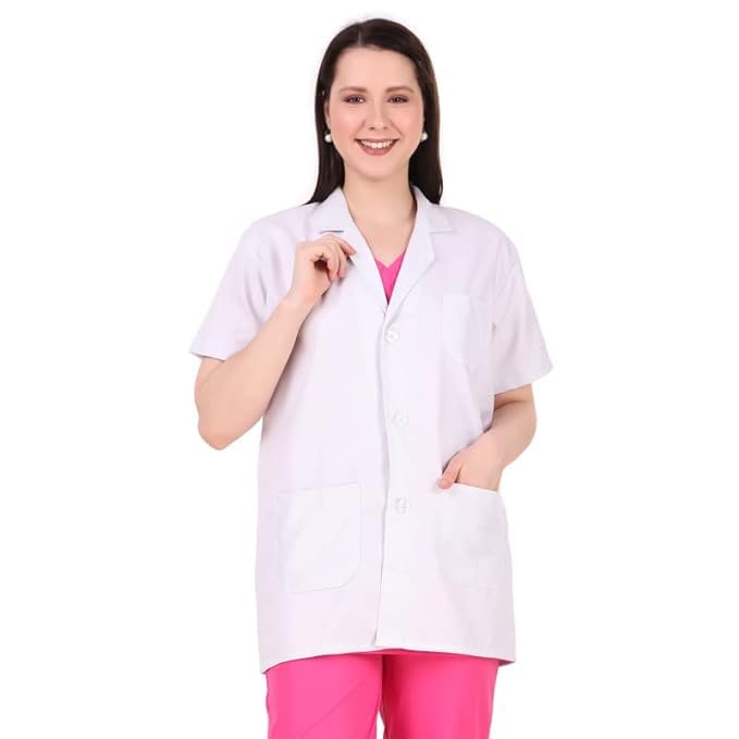 Image of Epicure Half Sleeves Lab Coat with 3 Pockets Poly-Cotton Men & Women| Hospital Uniform for Doctors, Healthcare,Pharmacists Students, Nursing,Apron Chemistry Lab Technicians, Medical Students White XXL