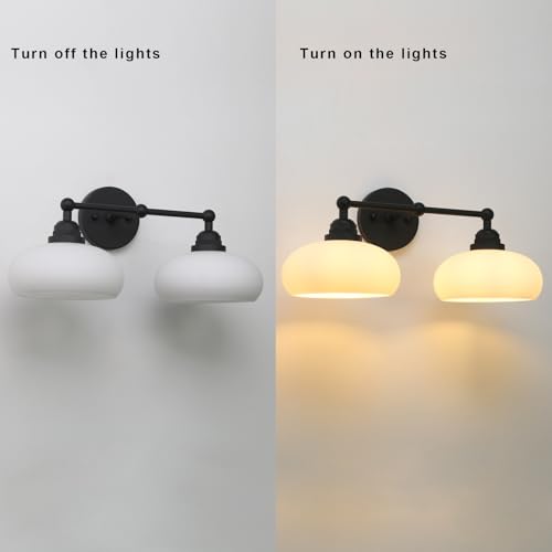 Image of Yosoan 2-Light Boho Vanity Wall Sconce with Milk White Shade, Indoor Mordern Hardwired Vintage Industrial Wall Mounted Brass Single Wall Light for Bedroom Living Room Stairwell Hallway(Black)