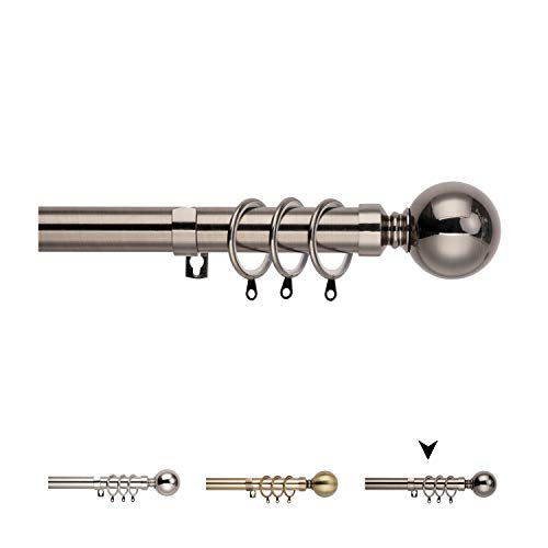 WL.Rocaille Gardinenstangen Ausziehbar mit rundem Endstücke 70cm-130cm,Durchmesser 25/28 mm,Vorhangringe Halterungen Set ,Schwarzes Nickel Cover
