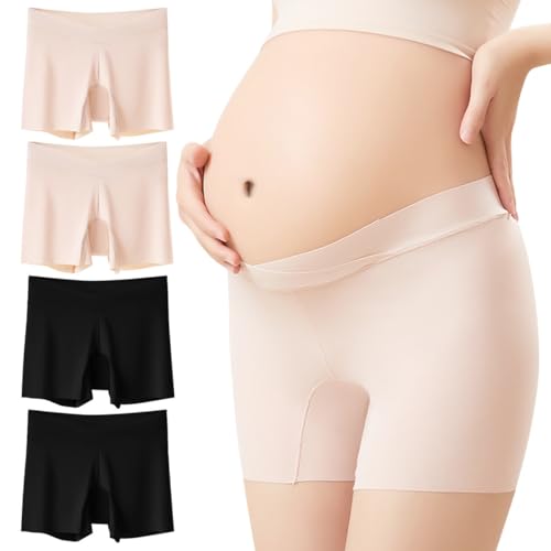 AOOPOO 4er-Pack Umstandsunterhosen Damen Nahtlos Schwangerschafts Boxershorts Unterwäsche Unterbauch, Größe XS-L
