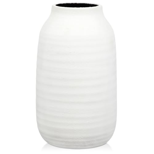Briful White Ceramic Vase for Pampas Grass – 9.4” Tall