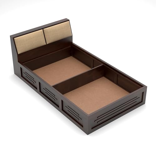 Image of Solid Sheesham Wood Armania Single Size Bed with Hydraulic Storage Bed for Bedroom Living Room Solid Wooden Furniture Bed for Home Hotels -1 Year Warranty (Walnut Finish)