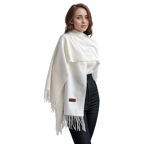 ACNCN Women's Cashmere Scarf Pashmina, Ivory