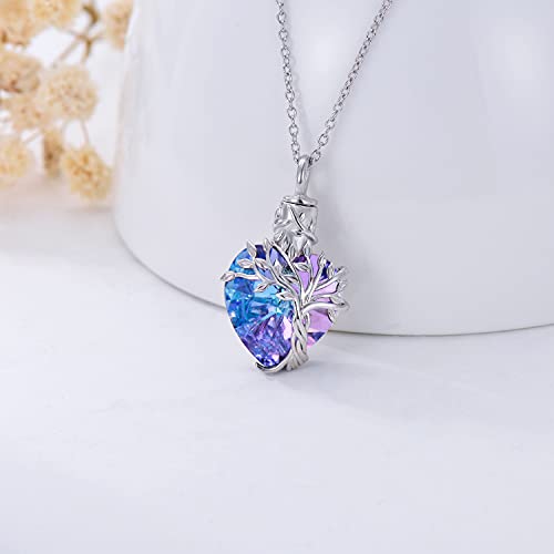 Toupop Purple Tree Of Life Urn Necklace For Ashes 925 Sterling Silver Amethyst Heart Cremation Necklace W/Funnel Filler Jewelry Gifts For Women #TOP1