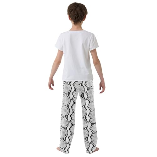 ZZXXB White Snake Print Boys Long Pants Soft Trousers Elastic Waist Kids Lounge Bottoms with Pockets S-XL3