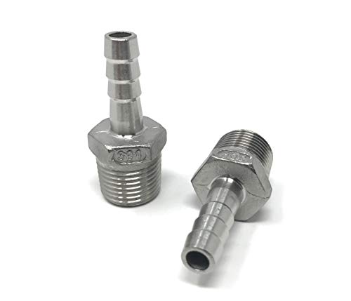 CONCORD 304 Stainless Steel 3/8" Barb Hose to 1/2" NPT Home Brew Fitting. 2 Pack