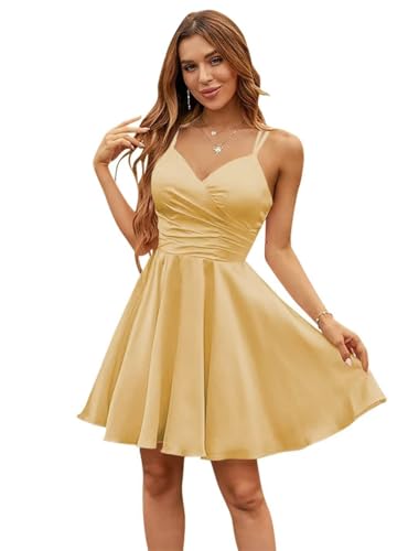 Image of Spaghetti Straps Homecoming Dresses for Teens with Pockets A-Line Short Prom Dress Fitted Party Dress LA06
