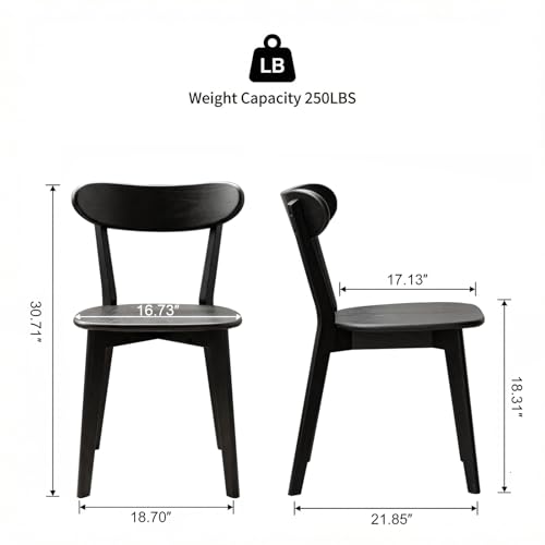 Image of 100% Solid Wood Dining Chairs,Mid Century Modern Dining Chairs with Rounded Backrest,Kitchen,Dining Room Chairs Set of 1 /2 /4 (1, Black Color)