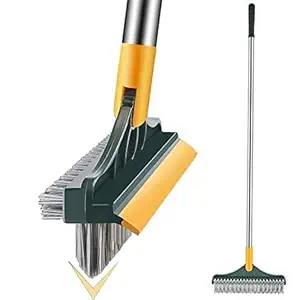 SHAYONAM Bathroom Cleaning Brush with Wiper 3 in 1 Tiles Cleaning Brush with Long Handle 120 degree Rotate Bathroom Floor Cleaning Brush Floor Scrub Bathroom Brush Home Kitchen (3 in 1 Cleaning Brush)