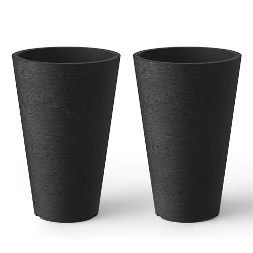 Kante Tall Round Planter Set of 2, 13 Inch Tall Decorative Planter Pots for Outdoor Indoor Garden Patio Front Porch (Black) by Kante - Used condition - CA$45.44