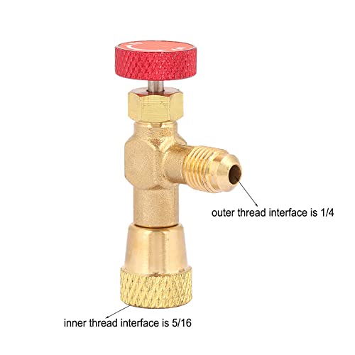 Image of R410A Refrigerant Charging Valve 1 /4 inch Male to 5 /16 inch Female Brass HVAC Control Valve with Safety Adapter for AC Manifold Gauge Charging Hose Air Conditioner Maintenance Tool