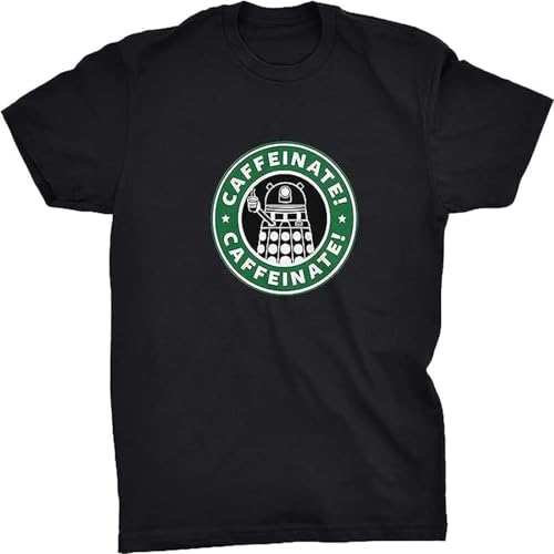 JUNKOU Caffeinate! Exterminate! Dalek T-Shirt Casual Graphic Vintage Tops Black XXL