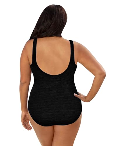 Krinkle Chlorine Resistant Acai and Black Plus Size Color Block Twist Front One Piece Swimsuit Size2