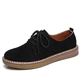 Veroders Women's Suede Oxford Shoes Classic Lace-Up Loafers Round Toe Comfortable Dress Business School Uniform Casual Flat 9890 Black41