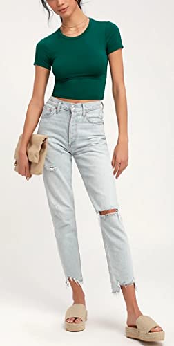 Women's Summer Causal Short Sleeve Blouse Round Neck Crop Tops Basic Tee T-Shirt4