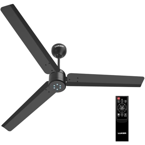 Image of LUKER JVLuker USA Aerozen Plus 1200mm BLDC Ceiling Fan with IR Remote BEE 5 Star 65% Energy Saving High Air Delivery Low Noise LED Indicator Reverse Mode for Living & Bedroom (Black- Mat Finish)