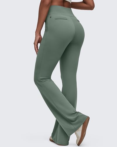 Image of G4Free BareFeel Flare Yoga Pants Women High Waisted Bootcut Leggings with Pockets Dress Work Pant Petite /Regular /Tall