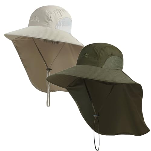 Image of Outdoor Sun Hat for Men with 50+ UPF Protection Safari Cap Wide Brim Fishing Hat with Neck Flap, for Dad