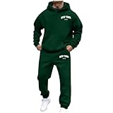 Casual Men's Sweatsuit 2-Piece - Trendy Hooded Sportswear Jogging Suit(Dark Green,5X-Large)