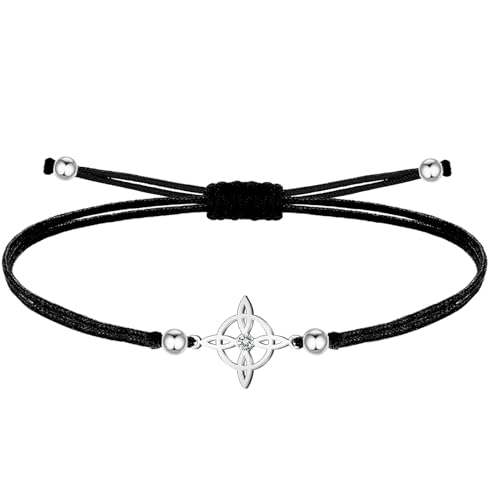 cotigo Pulsera Nudo de bruja Acero inoxidable o de hilo + una pulsera de nudos (gratis), Amuletos de suerte y protección, contra el mal de ojo, bisutería accesorios para mujer. (Hilo encerado negro)