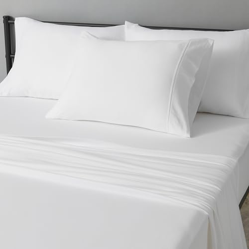 Image of Amazon Basics 100% Cotton Jersey Bed Sheet Set, Twin, White, Solid