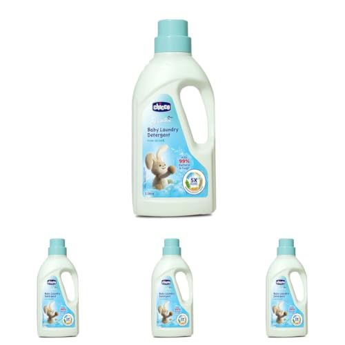 Image of Chicco Baby Liquid Laundry Detergent, 5X Stain & Germ Fighter, Kills 99% Of Germs, Dermatologically Tested For Effective & Gentle Cleaning, Fresh Spring (1 L) (Pack of 4)