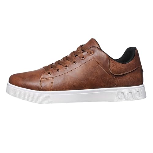 Scarpe casual da uomo, sportive, in pelle, business, scarpe da ginnastica da uomo, scarpe da ginnastica larghe, tinta unita, antiscivolo, da jogging, da jogging, con suola piatta, comode, marrone, 47