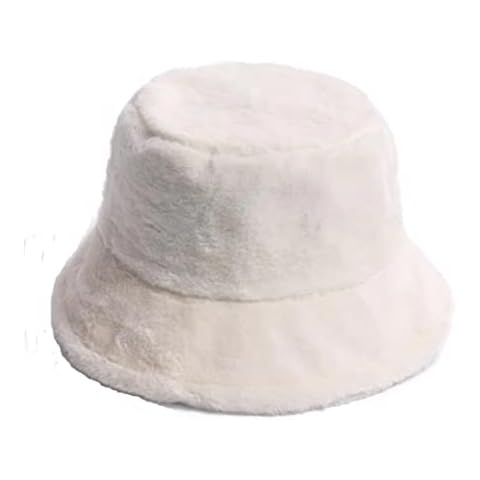 KGM Stylish New Soft Fleecy Faux Fur Bucket hat - Festival Summer Winter Hats (White) Cover