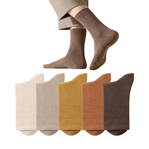 100% Cotton Socks for Men and Women Thin Dress Socks with Moisture Wicking Mid Calf 5 Packs 6-10/11-15
