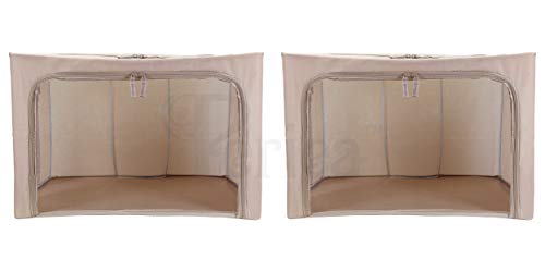 Periea 'Beau' Foldable Stackable Fabric Home Storage Boxes with Steel Frames - Set of 2 (Camel, Large)