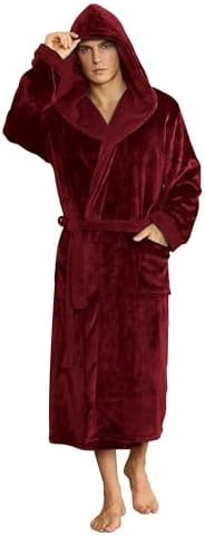 U2SKIIN Mens Hooded Robe, Plush Robes for Men Long Fleece Bathrobe