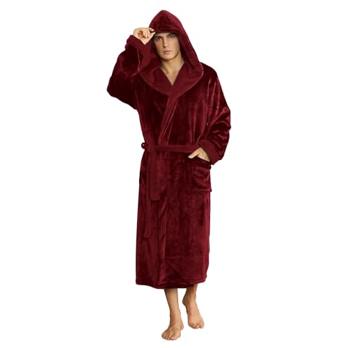Image of U2SKIIN Mens Hooded Robe, Plush Robes for Men Long Fleece Bathrobe